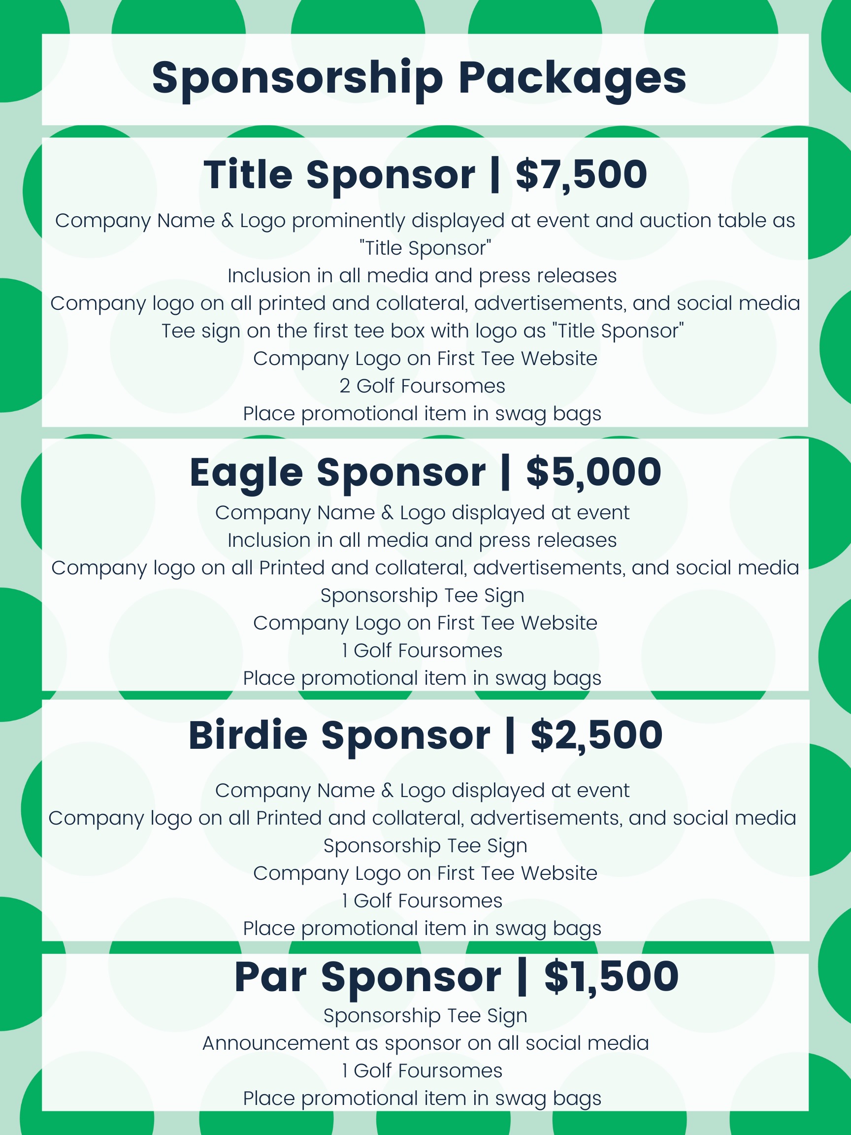Sponsorship Packages First Tee Northern Nevada